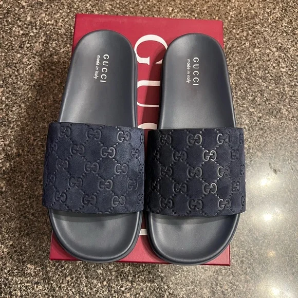 Gucci Blue midnight "GG" Monogram Slides Mens Size 9 - Picture 3 of 7